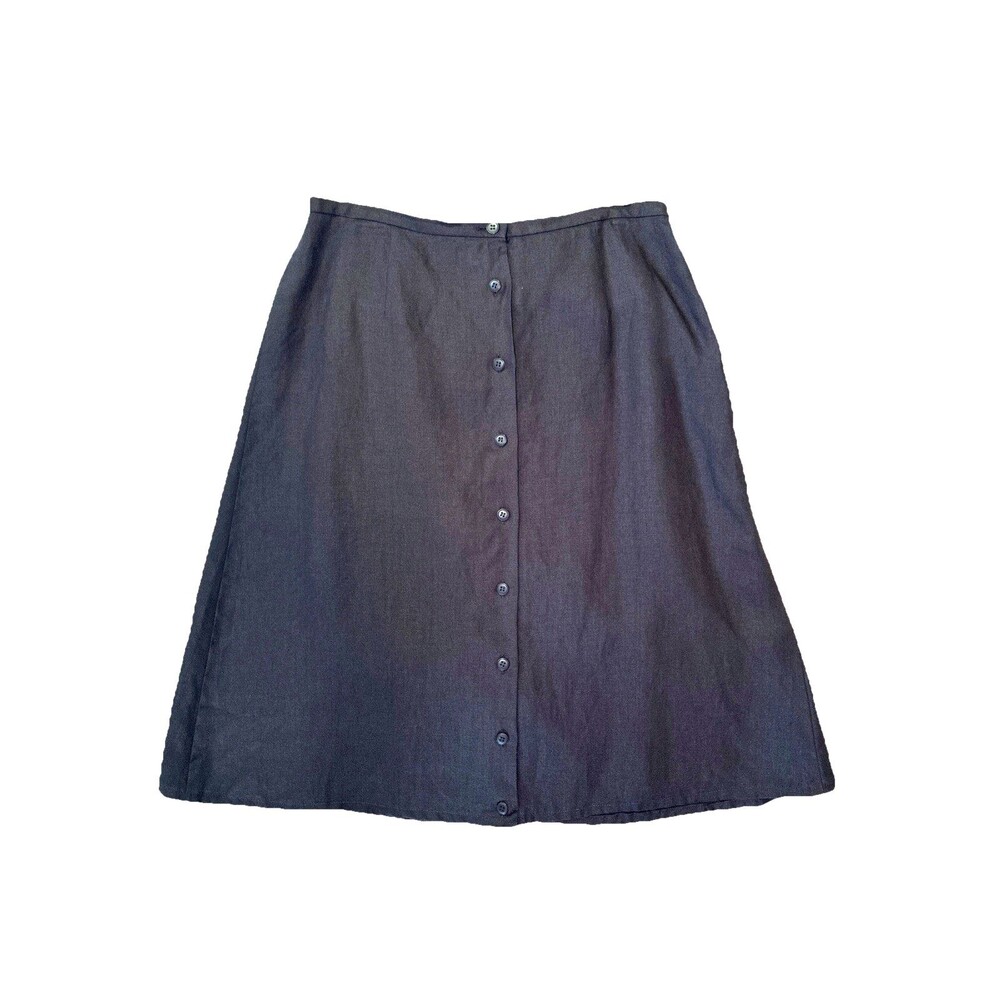 Vtg Talbots Irish Linen Black A-line Midi Skirt Sz 14P Button Front Coastal Boho